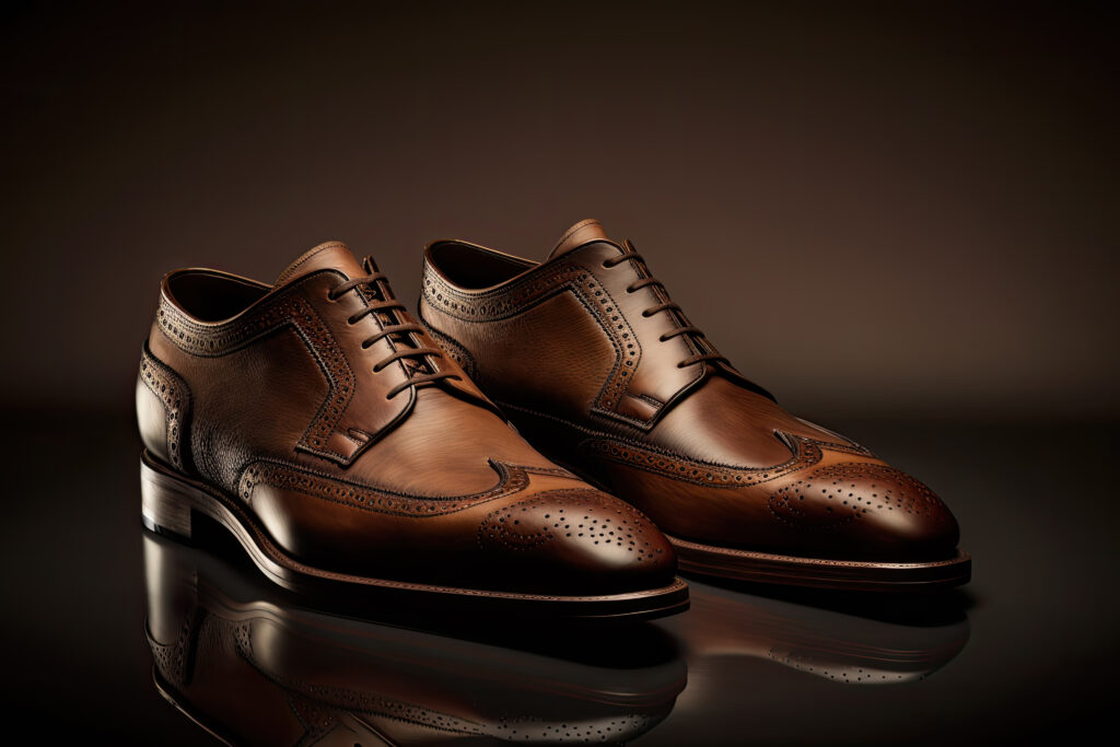 pair brown shoes with black leather sole word bottom